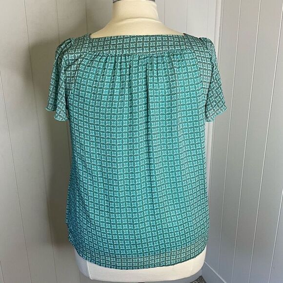 Roz & Ali Womens Plus Size 1X Top Green Black Geometric Print Square Neck Lined - Picture 6 of 14